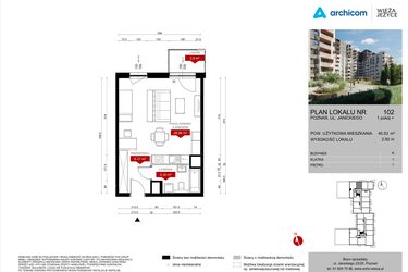 Rzut - Mieszkanie na sprzedaż 1 pokój o powierzchni 40,53 m² - numer K.102 w Wieża Jeżyce etap V