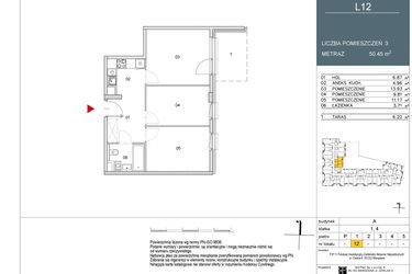 Rzut - Mieszkanie na sprzedaż 2 pokoje o powierzchni 50,45 m² - numer L12 w Morwowa 5 - Apartamenty inwestycyjne