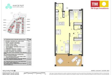 Rzut - Mieszkanie na sprzedaż 2 pokoje o powierzchni 70 m² - numer 2B.67 w Mar de Pulpi - Almeria