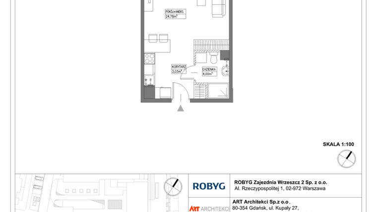 Rzut - Mieszkanie na sprzedaż 1 pokój o powierzchni 31,81 m² - numer E.6M14 w Nowa Wałowa bud. E