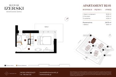 Rzut - Mieszkanie na sprzedaż 1 pokój o powierzchni 24,7 m² - numer B2.01 w Bulwar Izerski
