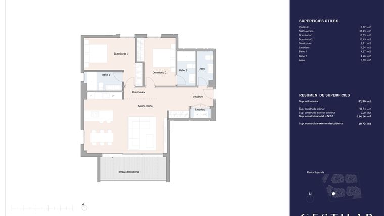 Rzut - Mieszkanie na sprzedaż 2 pokoje o powierzchni 94,54 m² - numer 22E w Isla Bela