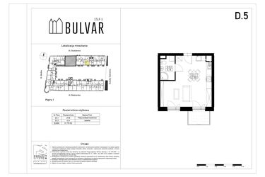 Rzut - Mieszkanie na sprzedaż 1 pokój o powierzchni 31,79 m² - numer D5 w Bulvar etap II