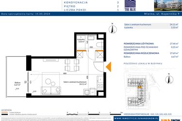 Rzut - Mieszkanie na sprzedaż 1 pokój o powierzchni 27,69 m² - numer 2.01 w The Blue