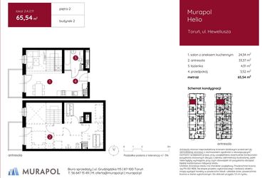 Rzut - Mieszkanie na sprzedaż 1 pokój o powierzchni 64,22 m² - numer 2.A.2.11 w Murapol Helio