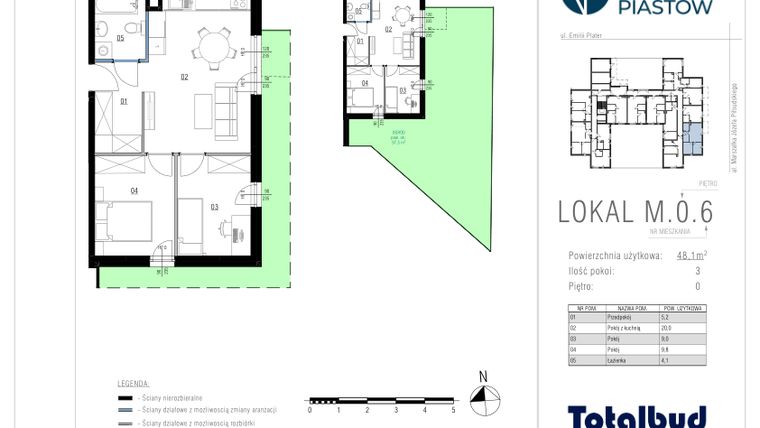Rzut - Mieszkanie na sprzedaż 3 pokoje o powierzchni 47,89 m² - numer M.0.6 w Viva Piastów
