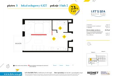 Rzut - Mieszkanie na sprzedaż 1 pokój o powierzchni 32,73 m² - numer G127 w Let's Sea Baltic Park II