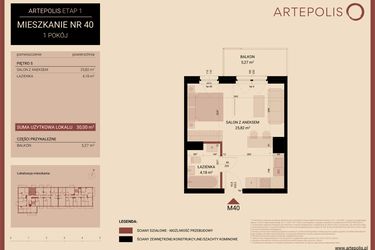 Rzut - Mieszkanie na sprzedaż 1 pokój o powierzchni 30 m² - numer 40 w Artepolis