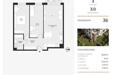 Rzut - Mieszkanie na sprzedaż 3 pokoje o powierzchni 67,78 m² - numer 36 w Bytkowska 3.0