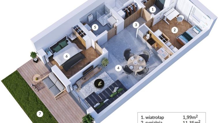 Rzut - Mieszkanie na sprzedaż 3 pokoje o powierzchni 63 m² - numer Apartament 11A w Tesoro Verde Residence