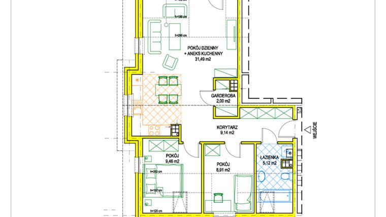Rzut - Mieszkanie na sprzedaż 3 pokoje o powierzchni 66,12 m² - numer A7 w Inwestycja Dołuje
