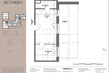 Rzut - Mieszkanie na sprzedaż 2 pokoje o powierzchni 34,77 m² - numer 61 w BETWEEN