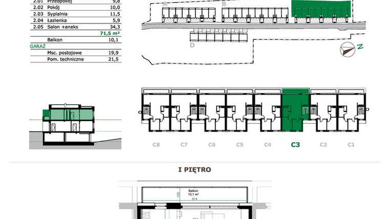 Rzut - Mieszkanie na sprzedaż 3 pokoje o powierzchni 71,5 m² - numer C3.2 w Dębowe Zacisze