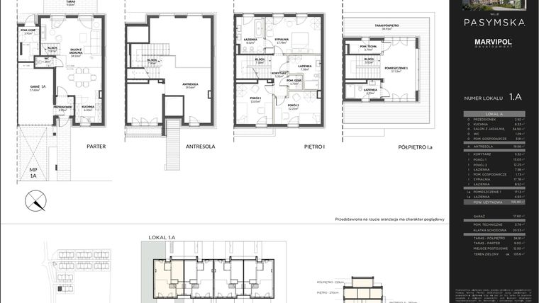 Rzut - Mieszkanie na sprzedaż 4 pokoje o powierzchni 156,8 m² - numer 1A w Wille Pasymska