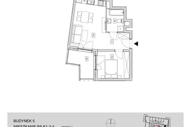 Rzut - Mieszkanie na sprzedaż 2 pokoje o powierzchni 39,02 m² - numer B5-K1-2-4 w ATAL Strachowicka II