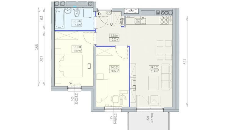 Rzut - Mieszkanie na sprzedaż 3 pokoje o powierzchni 51,27 m² - numer K1 3/6/5/3a w Południk 17 - budynek K1