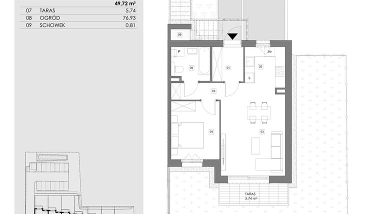 Rzut - Mieszkanie na sprzedaż 2 pokoje o powierzchni 49,72 m² - numer 14.1 w Przystań Sobieszewo