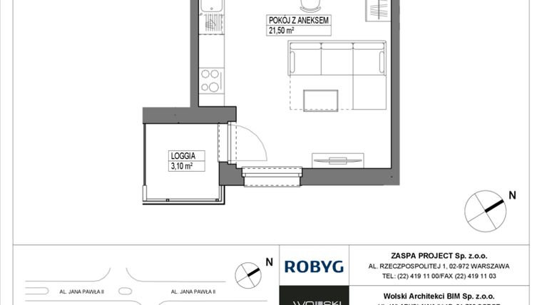 Rzut - Mieszkanie na sprzedaż 1 pokój o powierzchni 28,03 m² - numer A3M01 w Pas Startowy bud. A i B