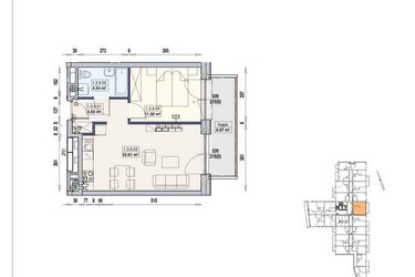 Rzut - Mieszkanie na sprzedaż 2 pokoje o powierzchni 42,78 m² - numer 1/3/9/2a w Gwarna