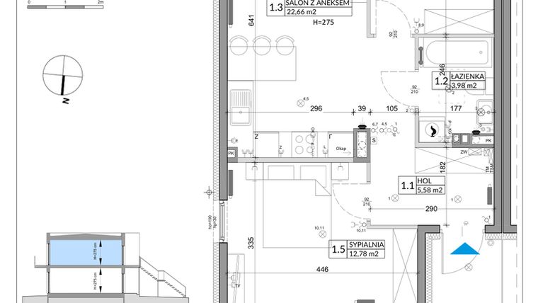 Rzut - Mieszkanie na sprzedaż 3 pokoje o powierzchni 56,89 m² - numer 47B w Osiedle Młodych etap VIII