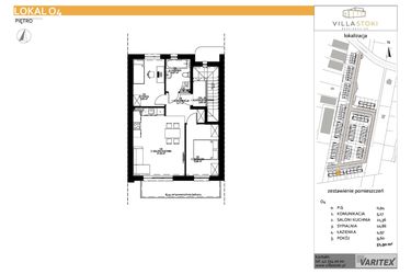 Rzut - Mieszkanie na sprzedaż 3 pokoje o powierzchni 52,9 m² - numer O4 w Villa Stoki (mieszkania)