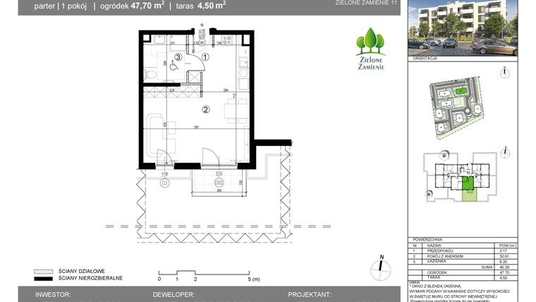 Rzut - Mieszkanie na sprzedaż 1 pokój o powierzchni 40,28 m² - numer 1C.3 w Zielone Zamienie XI