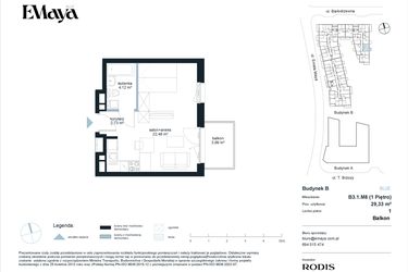 Rzut - Mieszkanie na sprzedaż 1 pokój o powierzchni 29,33 m² - numer B3.1.M8 w EMaya