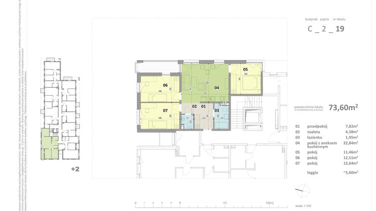 Rzut - Mieszkanie na sprzedaż 4 pokoje o powierzchni 73,6 m² - numer C.19 w Federowicza – Ruczaj Park