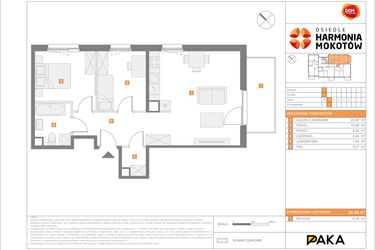 Rzut - Mieszkanie na sprzedaż 3 pokoje o powierzchni 58,46 m² - numer I.2 w Osiedle Harmonia Mokotów etap 3