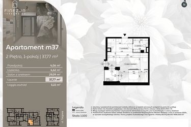 Rzut - Mieszkanie na sprzedaż 1 pokój o powierzchni 37,77 m² - numer M37 w Finezja Targowa 49