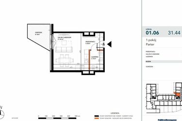 Rzut - Mieszkanie na sprzedaż 1 pokój o powierzchni 31,3 m² - numer 01.06 w Czysta 4