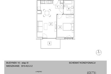 Rzut - Mieszkanie na sprzedaż 2 pokoje o powierzchni 46,12 m² - numer B10-K2-2-2 w Żerniki na Novo III
