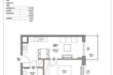 Rzut - Mieszkanie na sprzedaż 2 pokoje o powierzchni 37,83 m² - numer 67 w Rezydencja Liwska 3