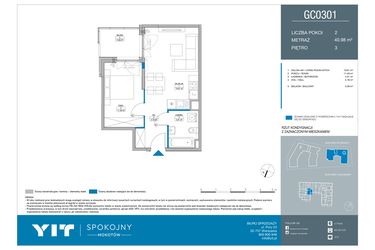 Rzut - Mieszkanie na sprzedaż 2 pokoje o powierzchni 40,98 m² - numer GC0301 w Spokojny Mokotów etap II