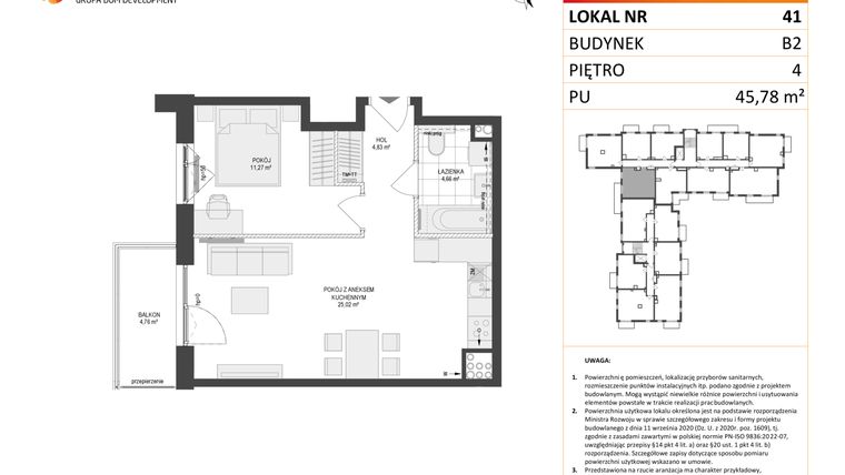 Rzut - Mieszkanie na sprzedaż 2 pokoje o powierzchni 45,78 m² - numer 41 w Locus 2 bud. B2