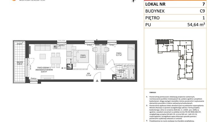 Rzut - Mieszkanie na sprzedaż 3 pokoje o powierzchni 54,64 m² - numer C9.7 w Konstelacja etap V
