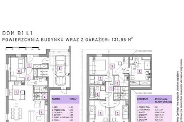 Rzut - Dom na sprzedaż 5 pokoi o powierzchni 131,95 m² - numer B1 L1 w Osiedle Lawendowe