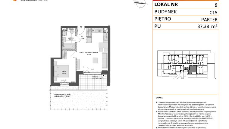 Rzut - Mieszkanie na sprzedaż 2 pokoje o powierzchni 37,38 m² - numer C15.9 w Konstelacja etap VI