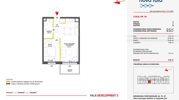 Rzut - Mieszkanie na sprzedaż 2 pokoje o powierzchni 41,21 m² - numer 86 w Miasteczko Nova Fala