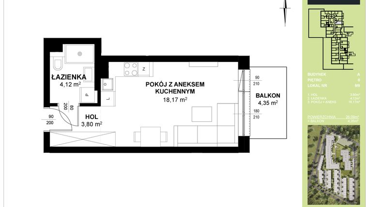 Rzut - Mieszkanie na sprzedaż 1 pokój o powierzchni 26,09 m² - numer A_M9 w Triton Kampinos III