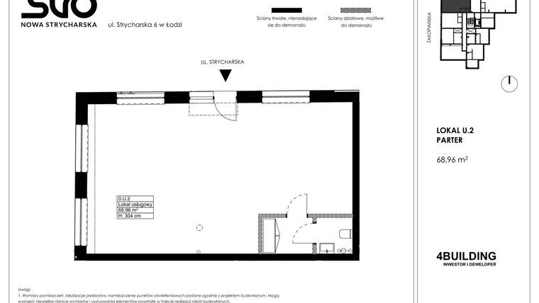 Rzut - Lokal użytkowy na sprzedaż 1 pokój o powierzchni 68,96 m² - numer U.2 w Nowa Strycharska | STR 6