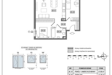 Rzut - Mieszkanie na sprzedaż 3 pokoje o powierzchni 55,81 m² - numer 6.A.35 w Urzeka bud. 6 i 7