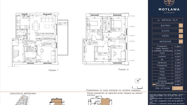 Rzut - Mieszkanie na sprzedaż 5 pokoi o powierzchni 117,87 m² - numer C7.M4 w Motława Garden