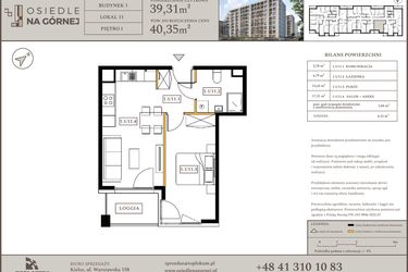 Rzut - Mieszkanie na sprzedaż 2 pokoje o powierzchni 39,31 m² - numer M11 w Osiedle Na Górnej etap V