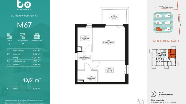 Rzut - Mieszkanie na sprzedaż 2 pokoje o powierzchni 40,51 m² - numer M67 w No To Naramowice