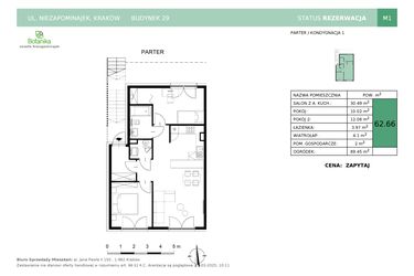 Rzut - Mieszkanie na sprzedaż 3 pokoje o powierzchni 62,66 m² - numer 29-M1 w Osiedle Niezapominajek