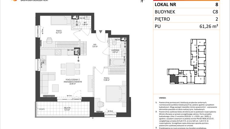 Rzut - Mieszkanie na sprzedaż 3 pokoje o powierzchni 61,26 m² - numer C8.8 w Konstelacja etap IV