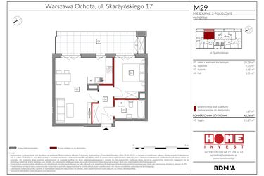 Rzut - Mieszkanie na sprzedaż 2 pokoje o powierzchni 45,74 m² - numer M29 w Rezydencja Ochota
