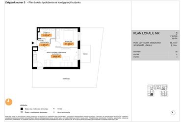 Rzut - Mieszkanie na sprzedaż 2 pokoje o powierzchni 46,1 m² - numer 3 w Zenit V