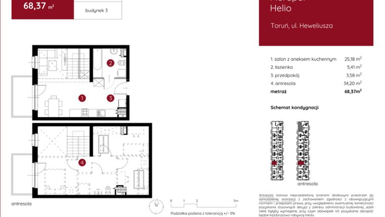 Rzut - Mieszkanie na sprzedaż 1 pokój o powierzchni 68,37 m² - numer 3.A.2.08 w Murapol Helio